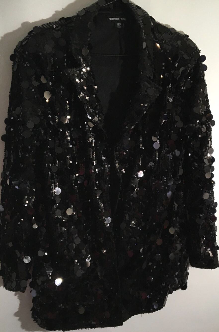 Pretty Little Thing Women's Size 6 Black Extreme Plunge Sequin Blazer Dress